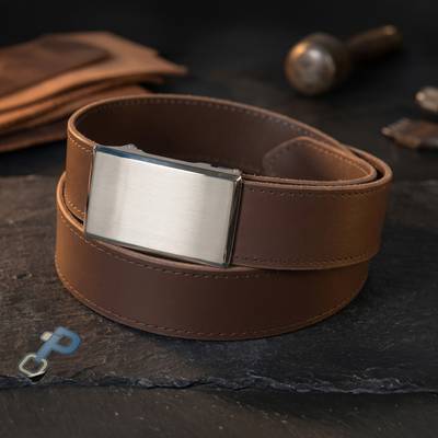 Brown belt with an automatic buckle