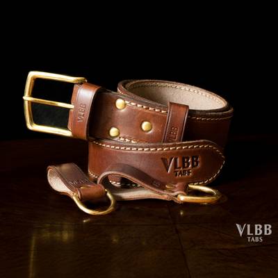 Make a brown leather belt with brass hardware