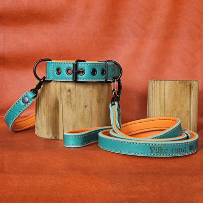 Stelle ein Halsband mit Beschlägen in Türkis und Orange her