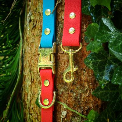 Cose un collar de cuero con herrajes de latón