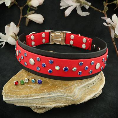 Nähe ein rot-schwarzes Lederhalsband