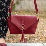 Red leather handbag