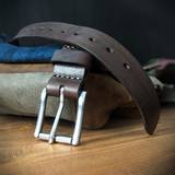 Brown Leather Belt with Contoured Stainless Steel Roller Buckle