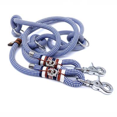Blue/White Collar and Leash with Ornament