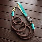 Brown/Turquoise Dog Leash with Brass Hardware