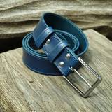 Blue Leather Belt with Zinc Plated Buckle