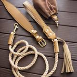 Beige Dog Leash with Brass Hardware