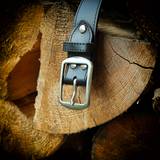 Black Leather Belt with Brushed Stainless steel Buckle 35 mm