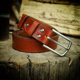 Brown Leather Belt with Brushed Stainless steel Buckle 35 mm