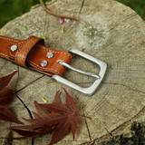 Brown Leather Belt with Brushed Stainless steel Buckle 30 mm