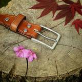 Cognac Leather Belt with Brushed Stainless steel Buckle 30 mm