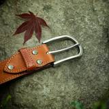 Brown Leather Belt with Brushed Stainless steel Buckle 40 mm