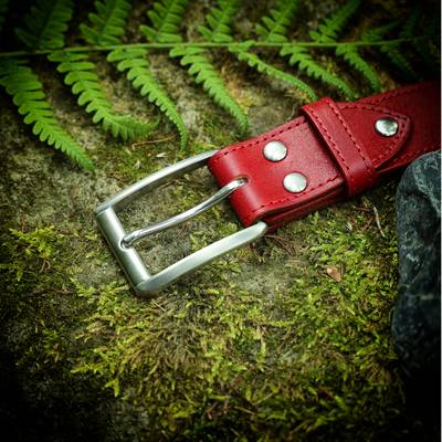 Red Leather Belt with Brushed Stainless steel Buckle 40 mm