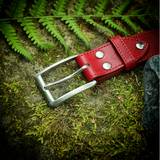 Red Leather Belt with Brushed Stainless steel Buckle 40 mm