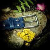 Blue Leather Belt with Brushed Stainless steel Buckle 40 mm