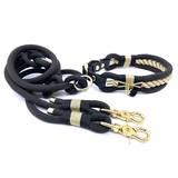 Blue-Beige Collar Set with Brass Hardware