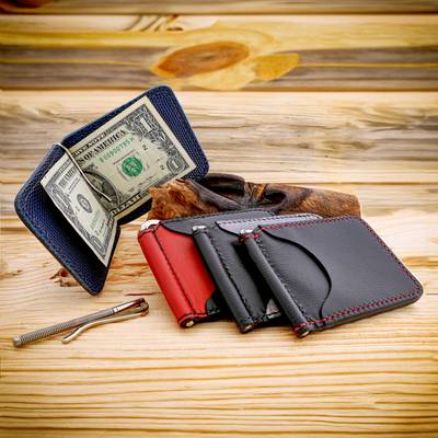 Leather Dollar Wallet with Spring Money Clip Bar