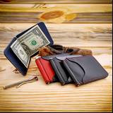 Leather Dollar Wallet with Spring Money Clip Bar