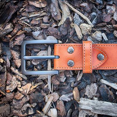 Brown Leather Belt with Decorative Chicago screw Black Nickel