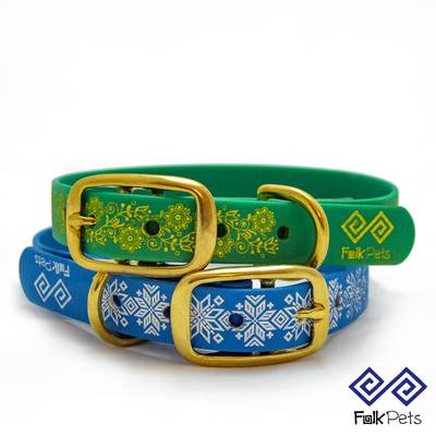 Green and Blue Collars with Brass Hardware