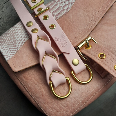 Pink Luxury Leather Handbag with Brass Hardware