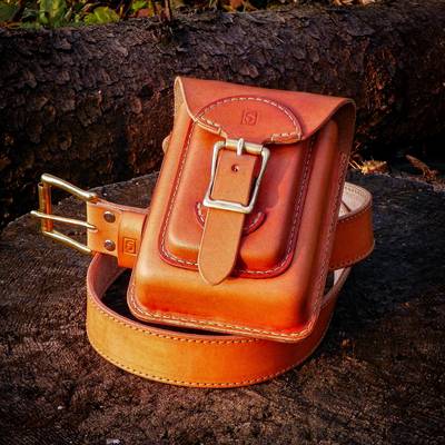 Leather belt with bag