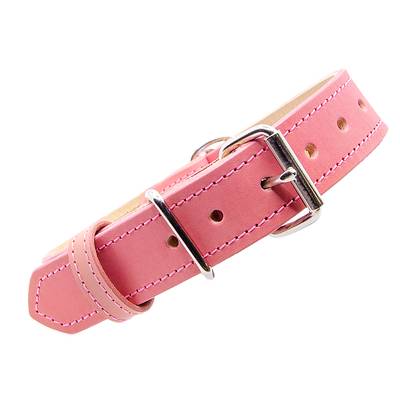 Cose un collar de cuero rosa con hebillas