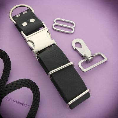Wide webbing collar with stainless steel