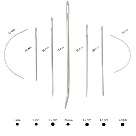 Kit D’Aiguilles à Coudre Courbes En Cuir – Aiguilles à Main Pour Cuir, Tissus Épais, Tapis – Taille 4,3-9 Cm