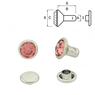 Rivet à strass rond fermé – Rose (100 pièces)