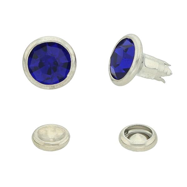 Rivet à strass rond auto-perforant – Bleu (100 pcs)