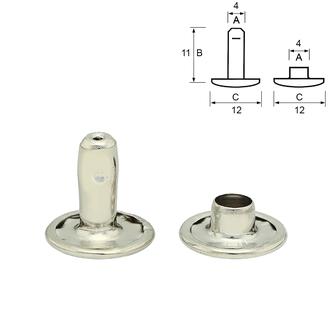 Doppelhohlnieten geschlossen – Messing, silberfarben, nickelfrei (1000 Stk.): 11 mm