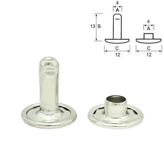 Doppelhohlnieten geschlossen – Messing, silberfarben, nickelfrei (1000 Stk.): 13 mm
