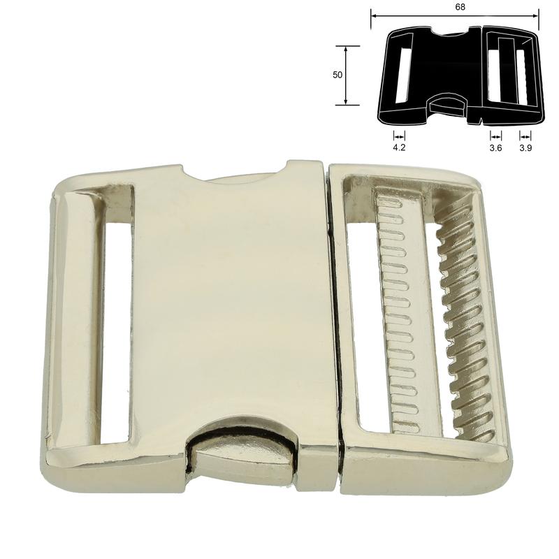 Heavy Aluminium Side Release Buckle 38–50 mm, Nickel Plated Pet