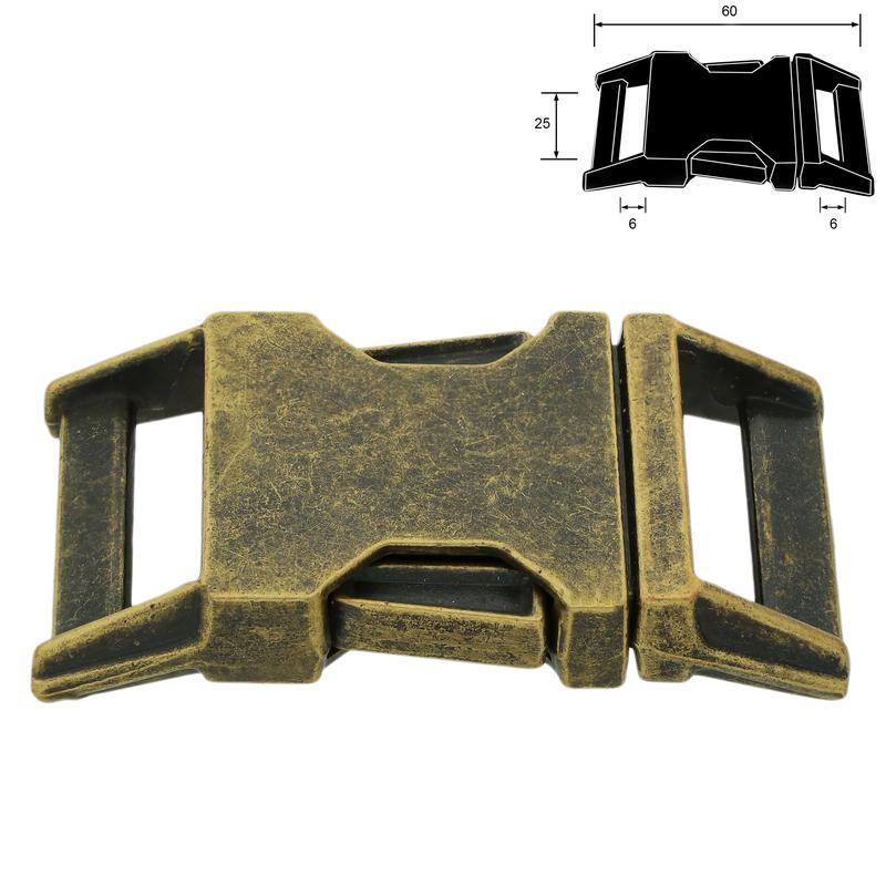 Metal Side Release Buckle 16–25 mm, Antique Brass Pet Hardware®