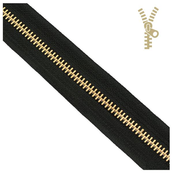 Metal YKK zipper one-way – Gold/Black ribbon