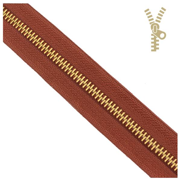 Metal YKK zipper one-way – Gold/Brown ribbon