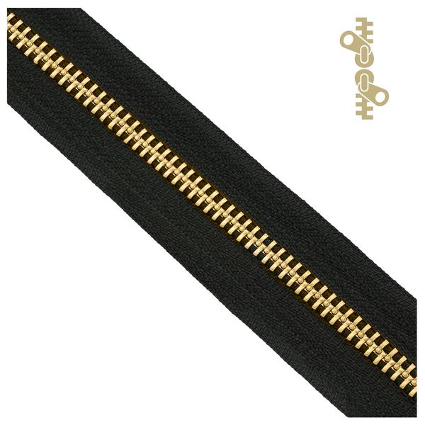 Cremallera metálica YKK bidireccional – Oro/Cinta negro