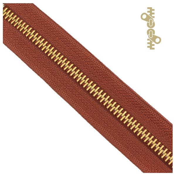 Fermeture éclair YKK métallique double sens – Or/Ruban marron
