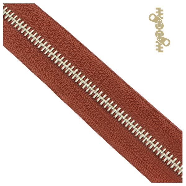 Cremallera metálica YKK bidireccional – Plata/Cinta marrón