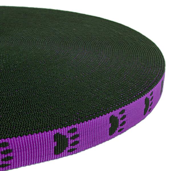 Weave Webbing – Purple / Black / Paws, wide 10 mm | Pet Hardware®